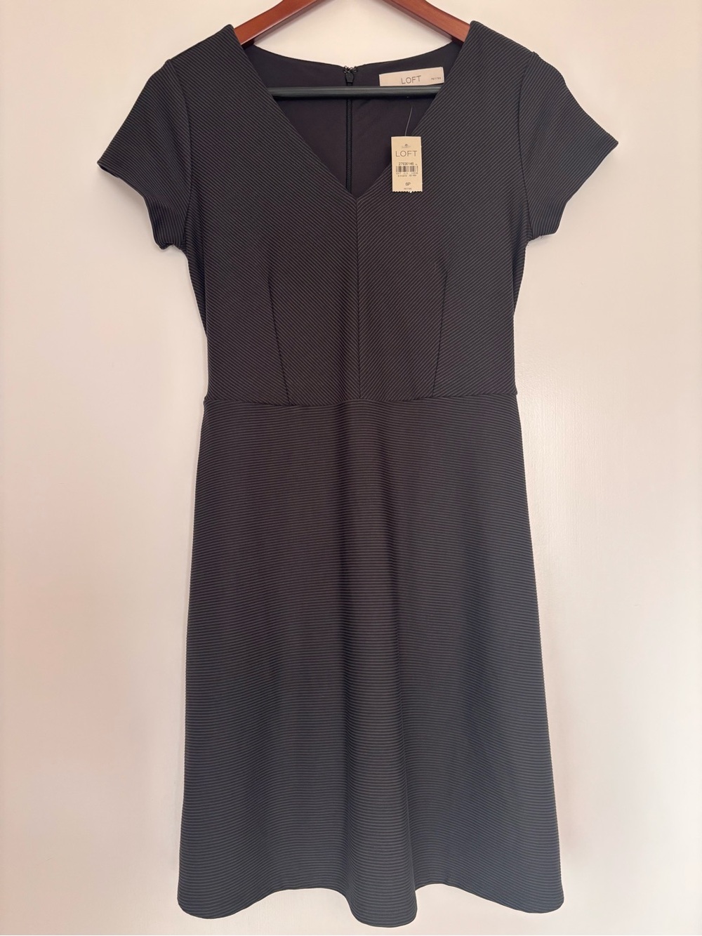 LOFT Black Short-Sleeve V-Neck A-Line Midi Dress